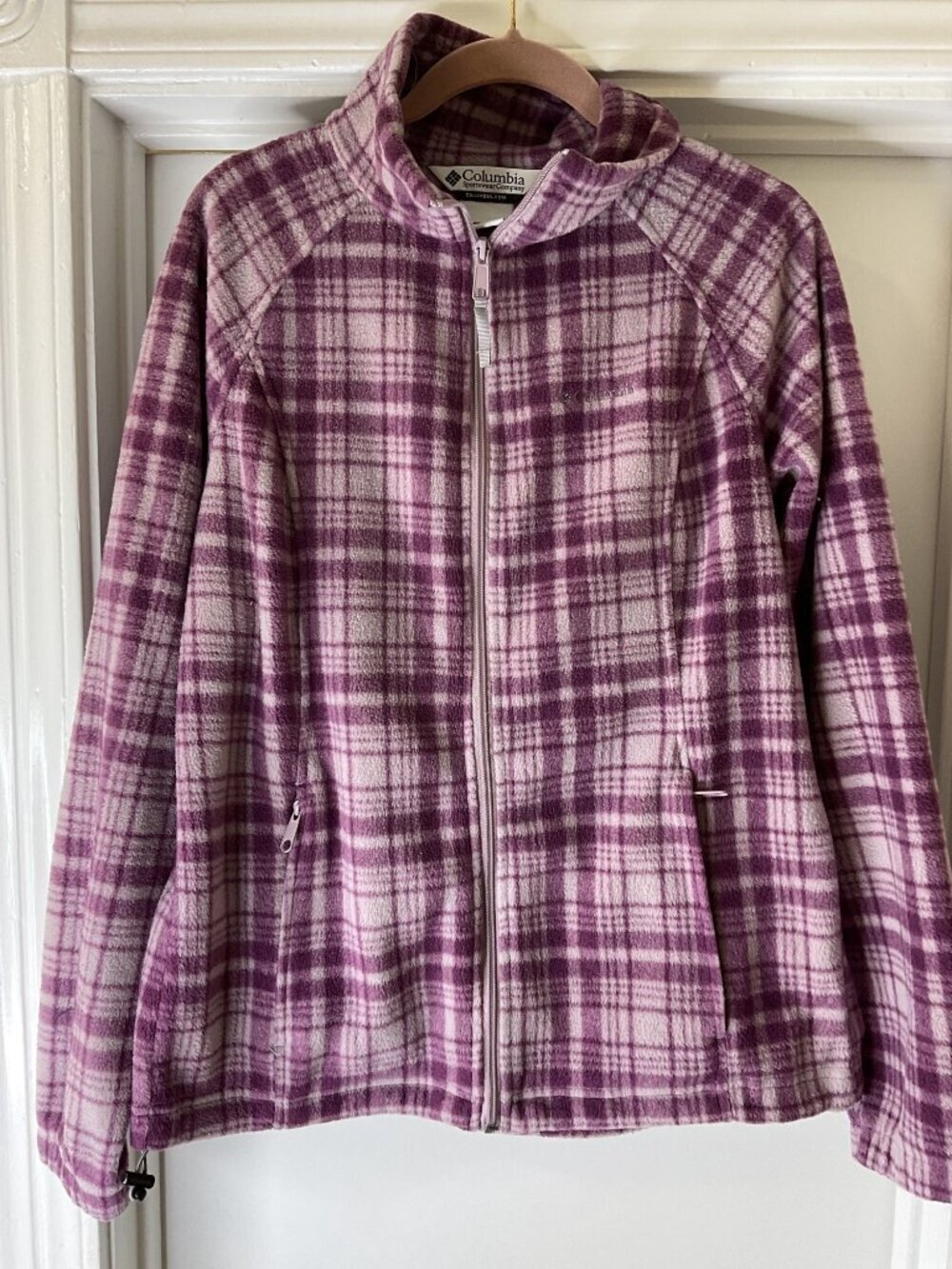 Columbia Benton Springs Zip-Front Fleece Jacket Plaid Size L Sporty Outdoors Fem
